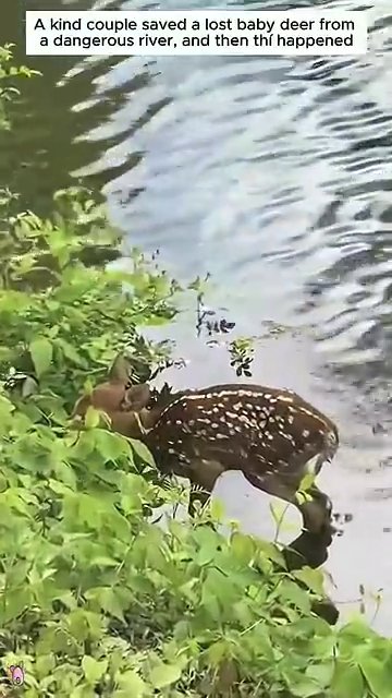 The fawn rests on a red and white checkered cloth inside a quiet enclosure.